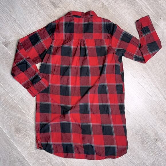 STARS ABOVE Women’s Red Plaid Flannel Button Front Long Sleeve Sleep Shirt - Picture 6 of 7